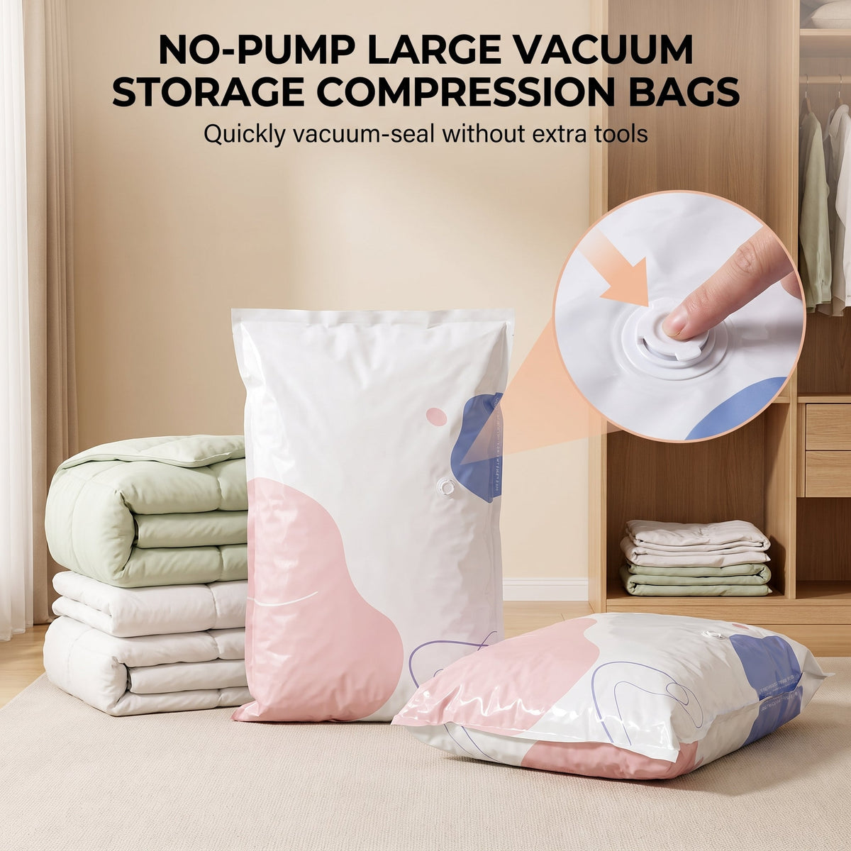 No-Pump Large Vacuum Storage Compression Bags