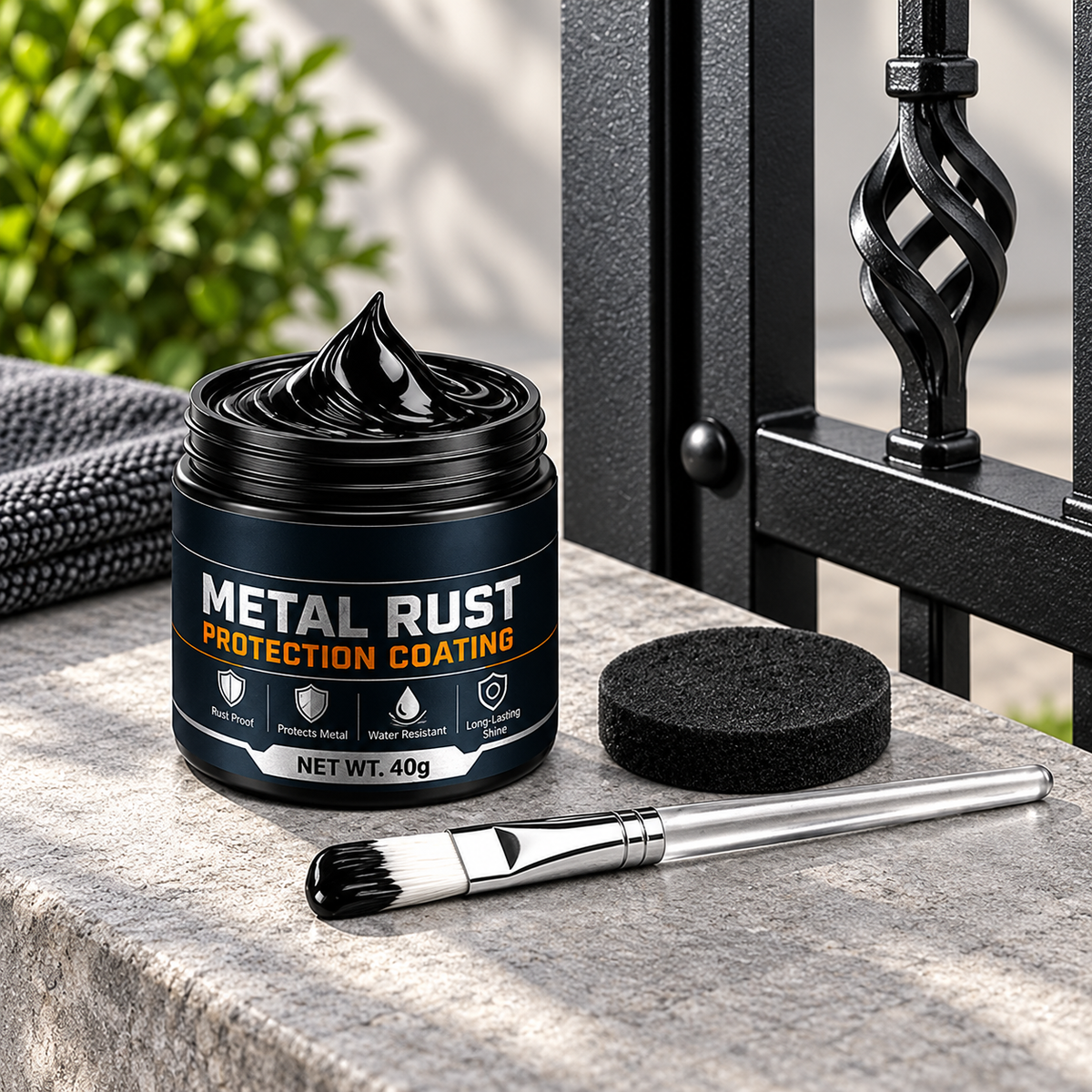 Black metal repair paste with brush and cleaning cotton