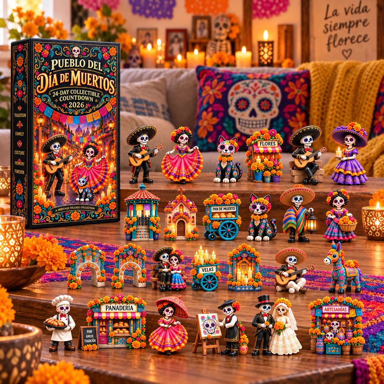 The miniature village arranged as a decorative home display