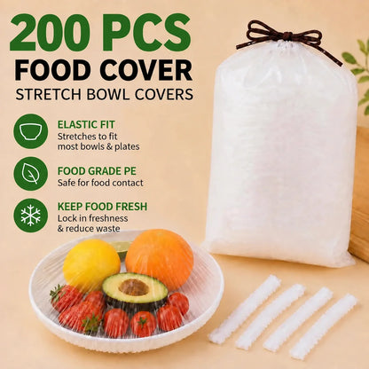 ROLOOF Disposable Stretch Food Covers — 200 Pack