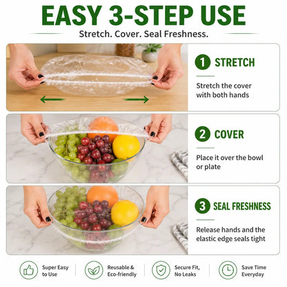 ROLOOF Disposable Stretch Food Covers — 200 Pack