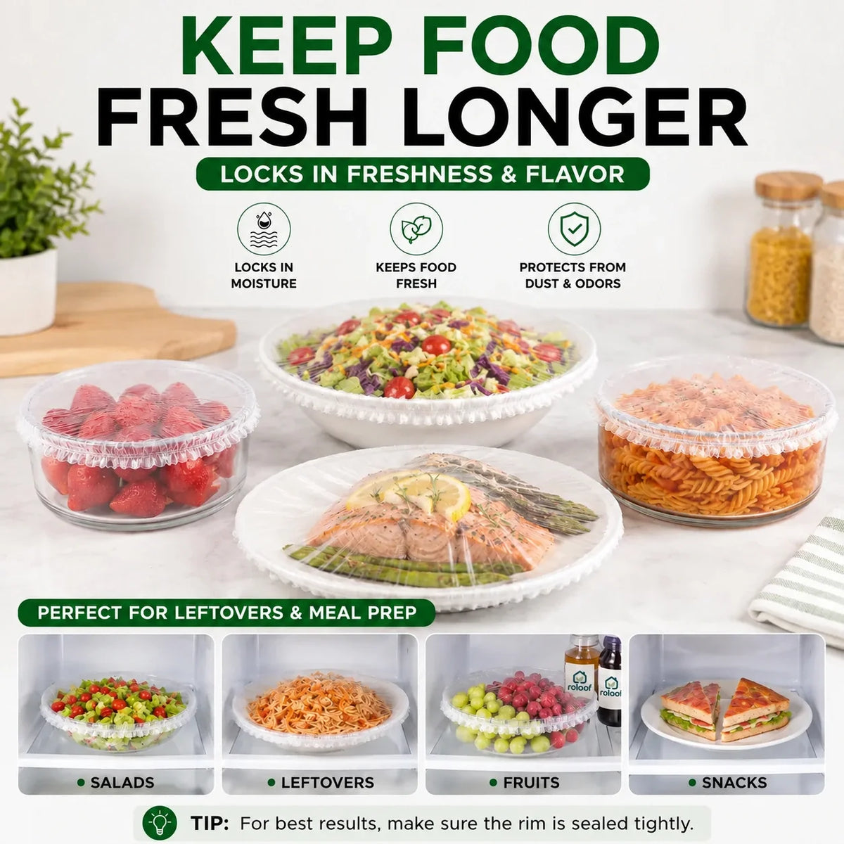 ROLOOF Disposable Stretch Food Covers — 200 Pack