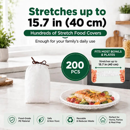 ROLOOF Disposable Stretch Food Covers — 200 Pack