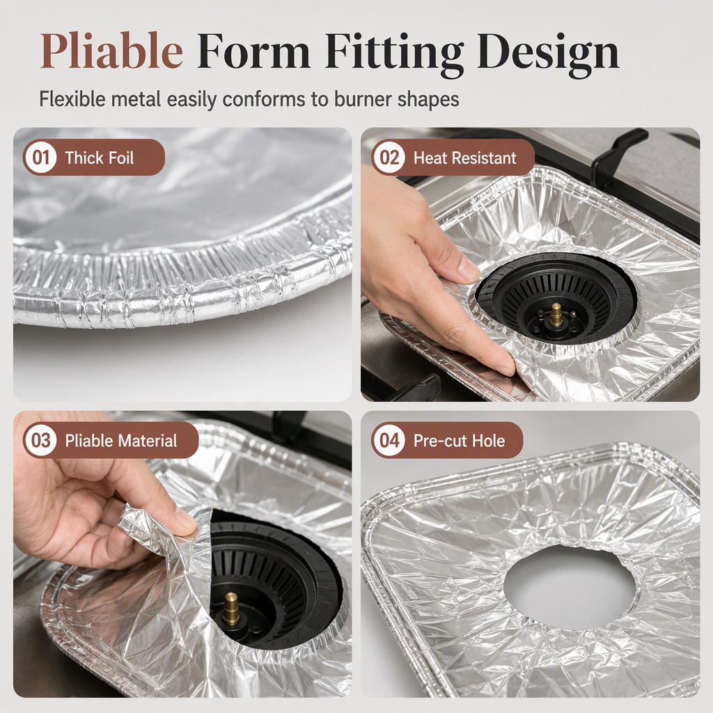 ⏳Buy one get one free for a limited time⏰50 Pack Heavy Duty Foil Gas Stove Burner Liners For Easy Cleaning And Spill Protection 🍳