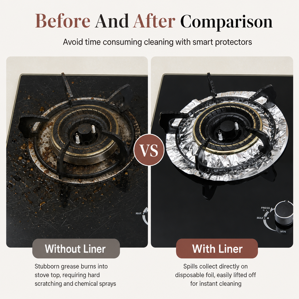 ⏳Buy one get one free for a limited time⏰50 Pack Heavy Duty Foil Gas Stove Burner Liners For Easy Cleaning And Spill Protection 🍳